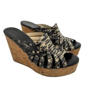 Jimmy Choo Women’s Snakeskin Embossed Leather and Cork Slide Wedge Sandals